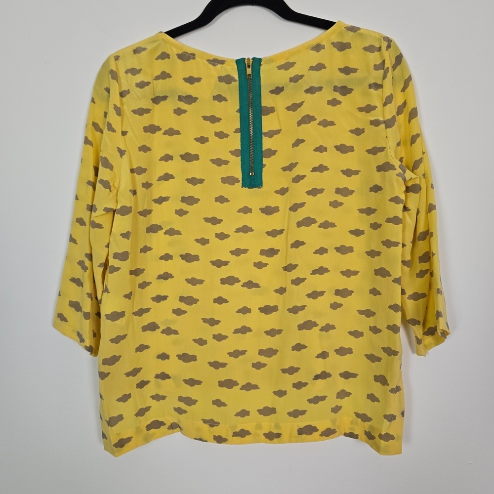 Maeve Linosa Blouse Womens Size‎ Petite S Yellow Grey Cloud 100% Silk Whimsical - Picture 6 of 10